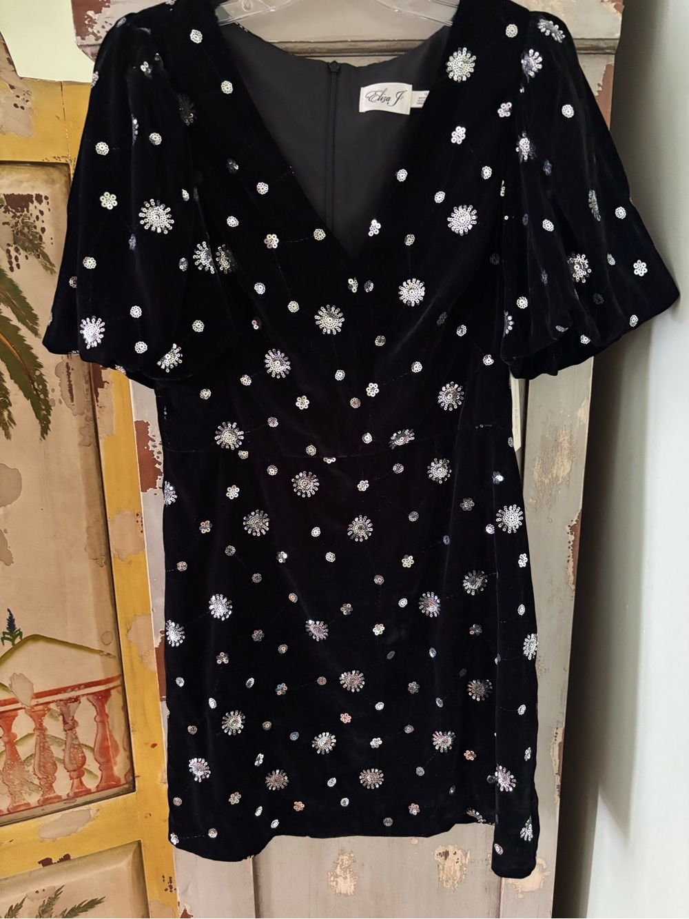 Eliza J Black Velvet Sequin Floral Mini Dress